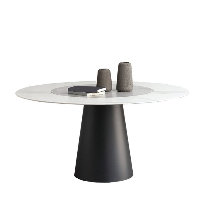 Round Sintered Stone Dining Table Modern Turntable Furniture with Steel Pedestal Base