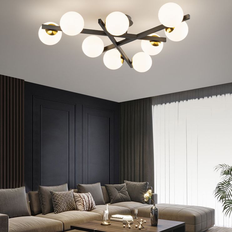 Contemporary Sputnik semifulò latte in vetro di latte in vetro a soffitto lampada da monte