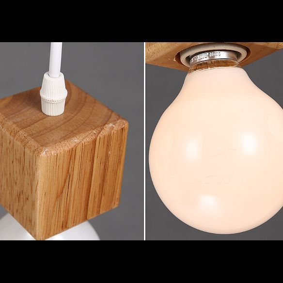 Minimalist Square Hanging Pendant Light Wooden Restaurant Suspension Pendant in Wood
