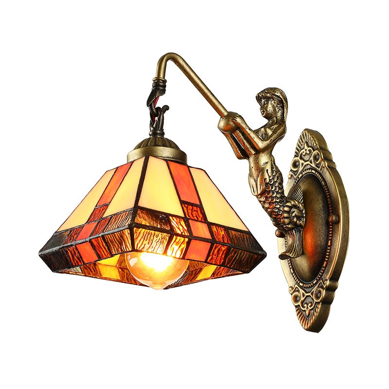 1 Head Wall Mounted Light Tiffany Diamond Orange Stained Glass Sconce Light Fixture