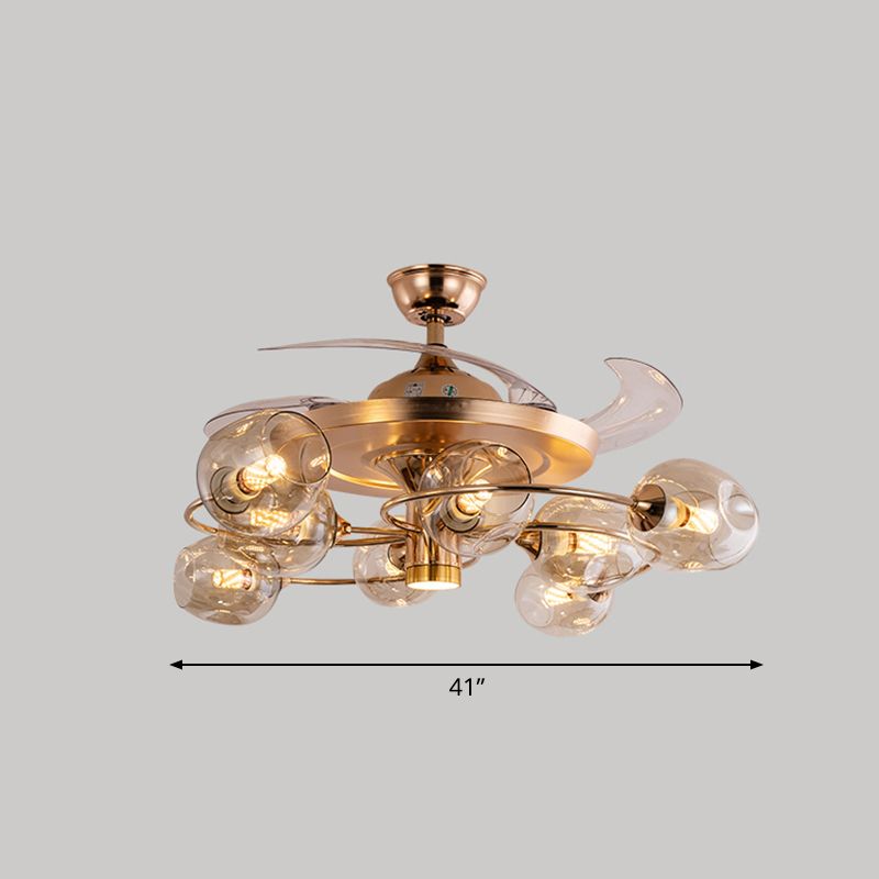 3 lame in vetro di vetro con tazza di vetro Light Vintage Vintage 8-Bulb REMOTE Semi-flush Light
