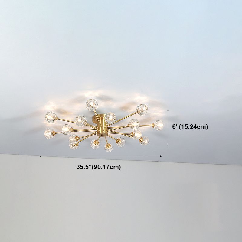 Contemporary Globe Flush Light Crystal Flush Mount Ceiling Fixture in Gold