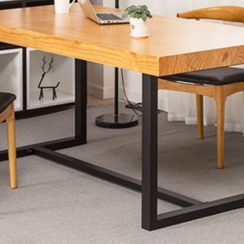 Industrial Dining Table with Trestle Base Natural and Black Dining Table with Wood Top