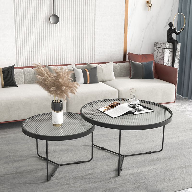 Tempered Glass Round Top 2 Nesting Table Metal Frame Base Cocktail Table
