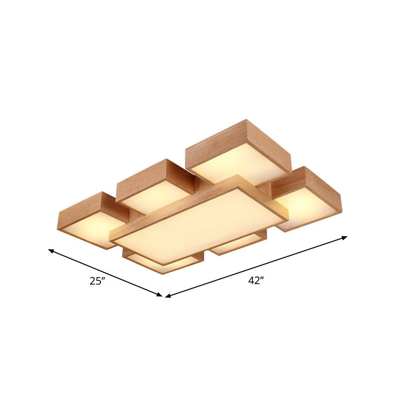 Beige vierkant/rechthoekblokspoellicht modern 22 "/31,5"/42 "brede LED houten plafond gemonteerde lamp