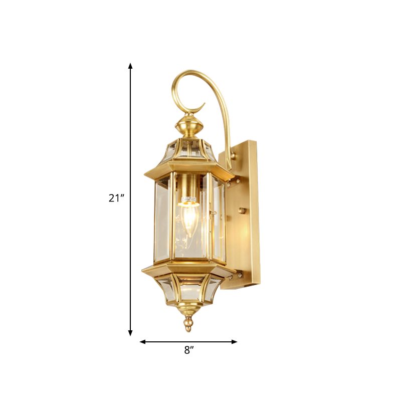 Lampada da parete del soggiorno lanterna tradizionale in metallo 1 testa a parete oro montato con tonalità in vetro trasparente