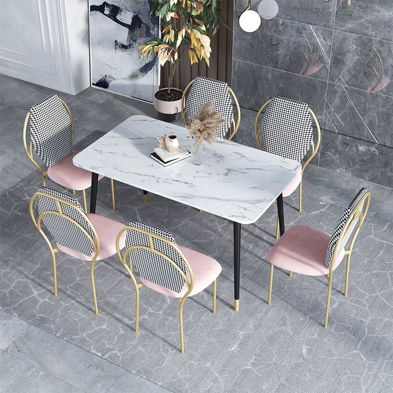Sillas de comedor estilo Glam, silla sin brazos para comedor de cocina con patas de metal