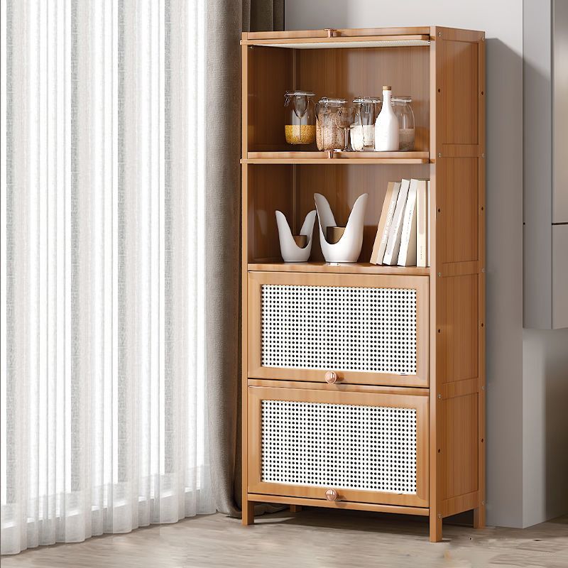 13" Wide Wooden Bookcase Bamboo Light Brown Bookshelf with Doors