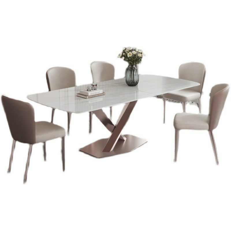 Glam Style Rectangle Stone Table Set 1/4/5/6/7 Pieces Dining Set for Home Use