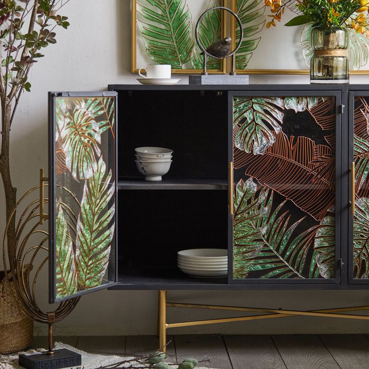 Traditional Wooden China Cabinet Glass Doors Display Stand with Doors