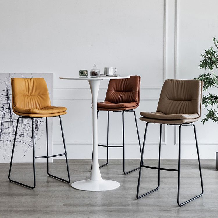 Nordic Indoor Simple Barstool Low Back Iron Tall Stool with Leather Seat