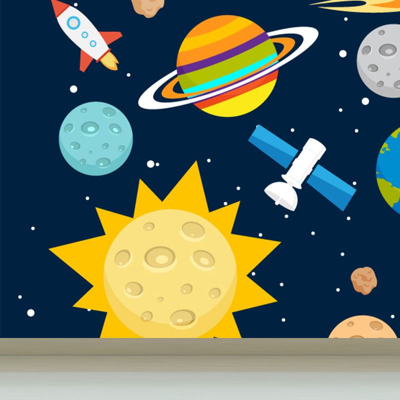 Astronomy Outer Space Mural Decal Kids Style Non-Woven Fabric Wall Decor in Dark Color