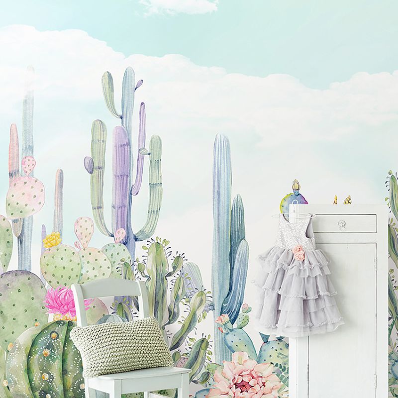 Waterproofing Cactus Wall Mural Decal Customized Size Minimalist Wall Art for Meeting Room