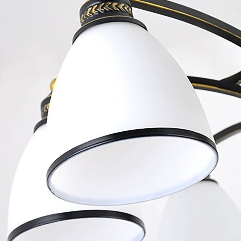 American Style Hanging Chandelier White Glass Shade Chandelier Light Fixture in Black