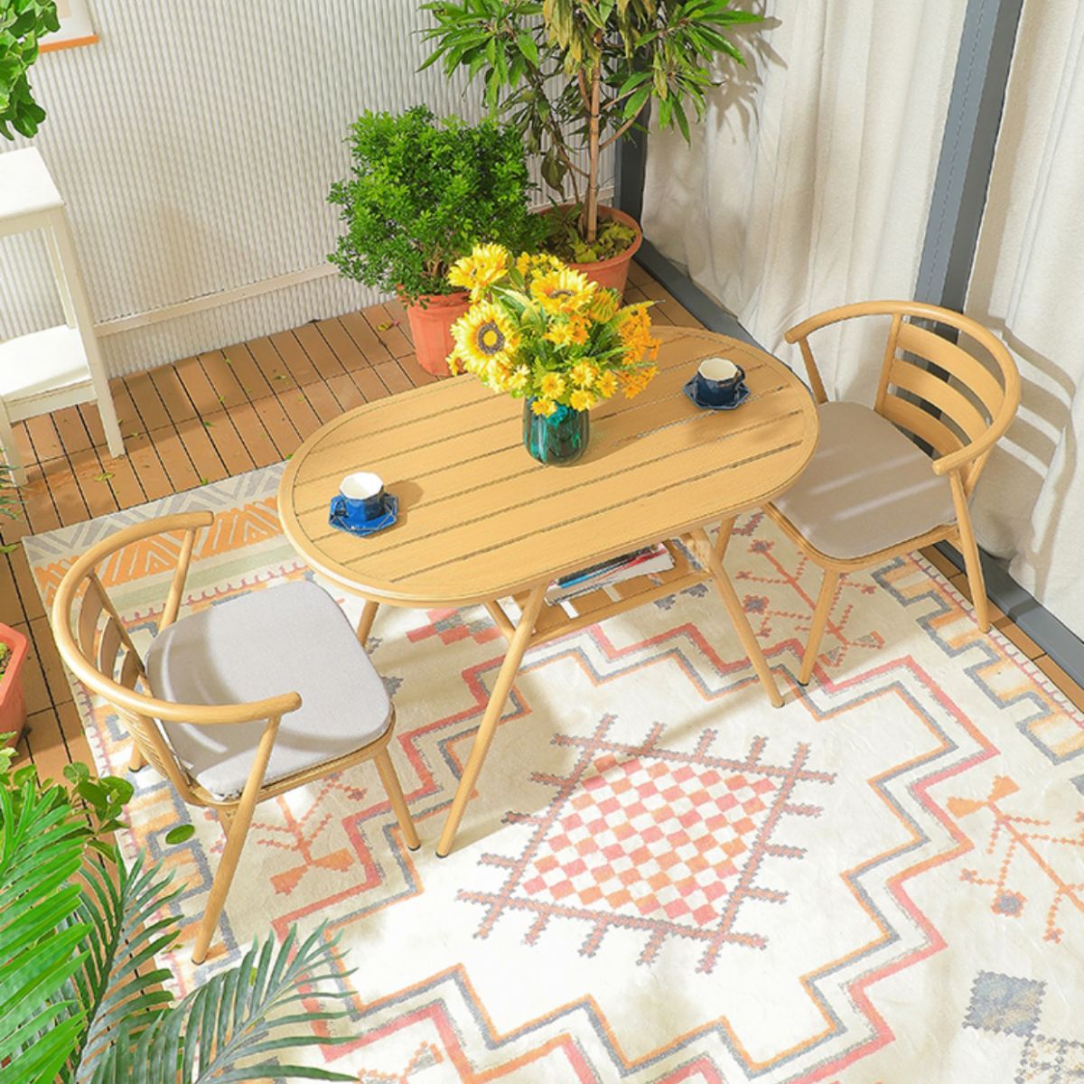 Boho Style Dining Set Metal Oval 1/2/3 Pieces Water Resistant Dining Set