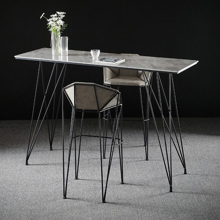 Modern Bar Table Set 1/2/3 Pieces Rectangle Stone Counter Table with High Stools