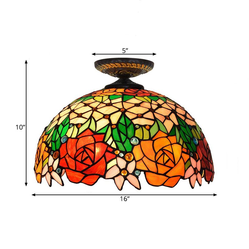 Bronze Rose/Blume Deckenlampe Tiffany 1 Birne Multicolored Buntglas-Unterputz Beleuchtung