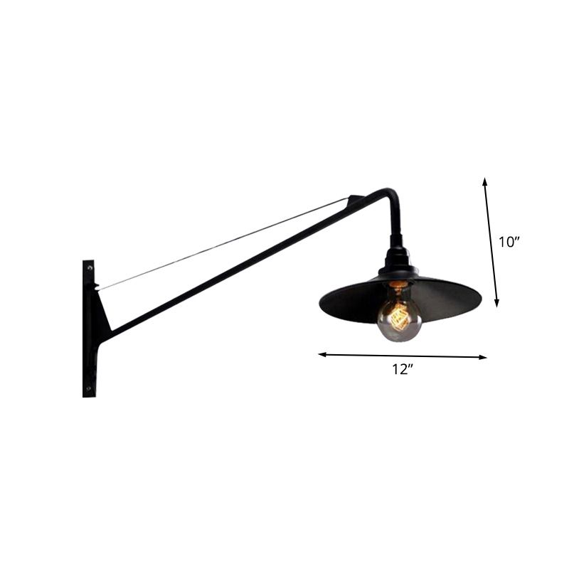 Metallic Wide Flared Wall Lighting Antiqued 1 leichte Café -Shop -Wandlampe in Schwarz mit langem Arm