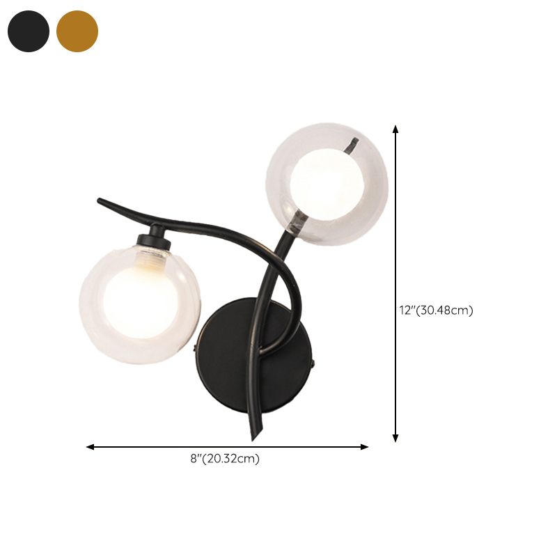 Industrial Style Ball Shape Wall Sconce Glass 2 Lights Sconces for Dining Room
