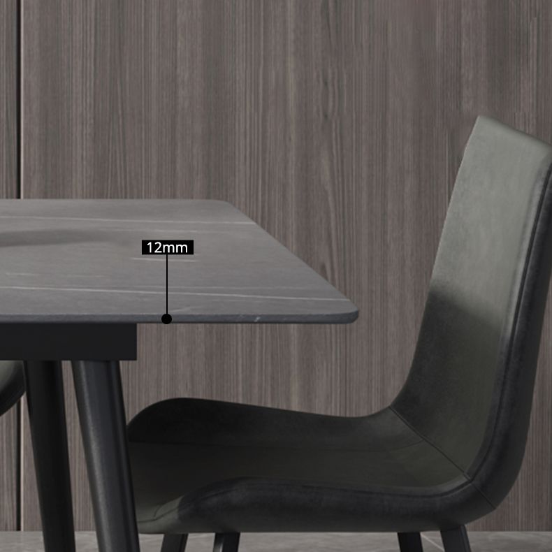 Mesa de comedor de rectángulo industrial de metal mesa de piedra sinterizada con piernas negras