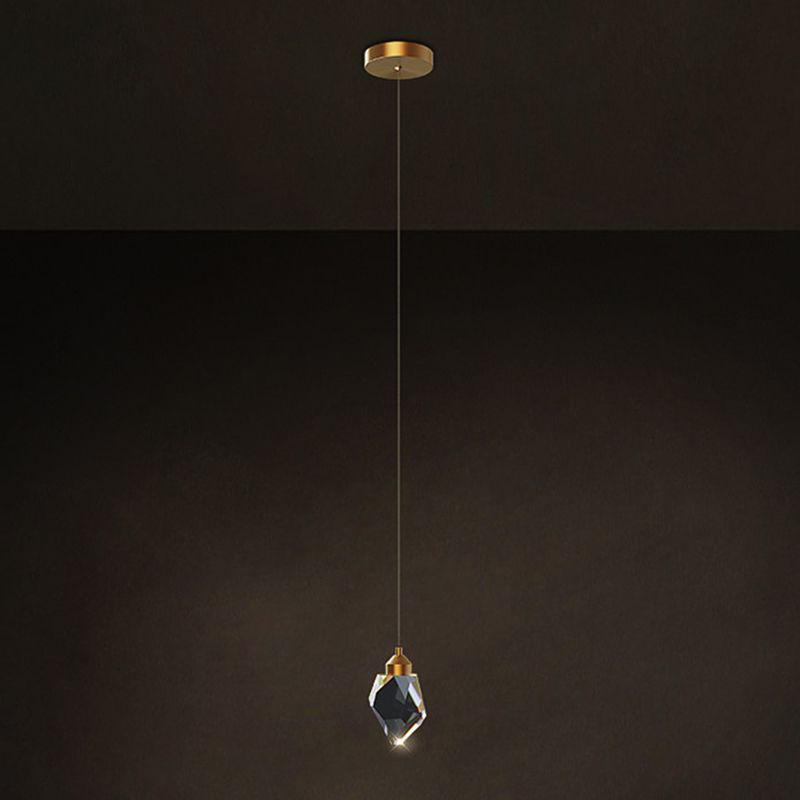 Modern Luxury LED Pendant Light Copper Geometric Hanging Lamp with Crystal Shade