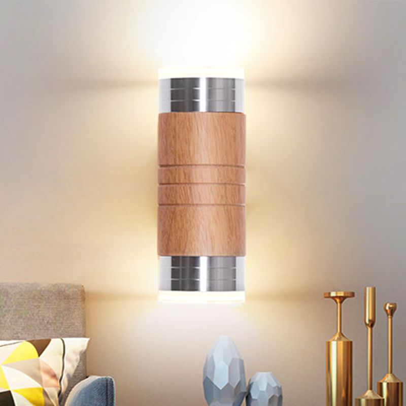 Cilinder houten wand sconce licht Aziatische 1 lamp chroom led wandverlichting voor woonkamer