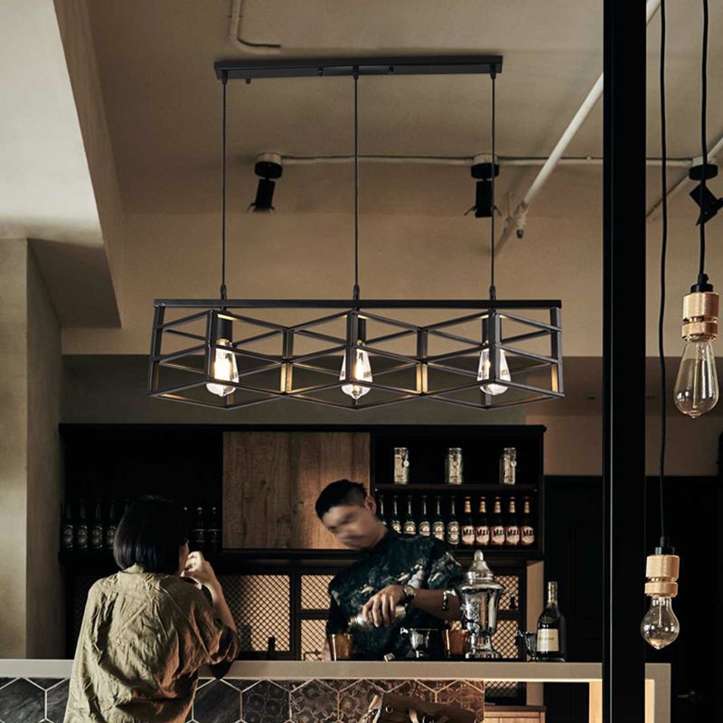 Iluminación colgante de isla metálica INDUSTRIA RESTAURADA NEGRA RESTAURANTE CANDELIER DEL POSTENTO