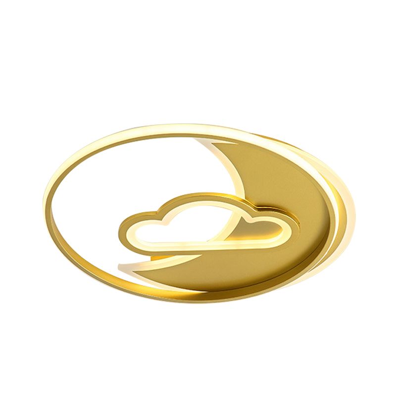 LED Living Room Ceiling Lamp Contemporary Gold Finish Flush Mount Fixture with Star/Loving Heart Acrylic Shade