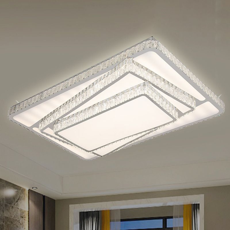 Lampada da soffitto a LED Contemporary Stacked Crystal Rettangles Flushmount Illuminazione in Bianco