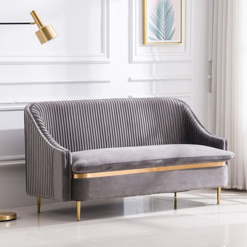 Contemporary Slopped Arm Sofa with Swen Pillow Back Velvet Sofa