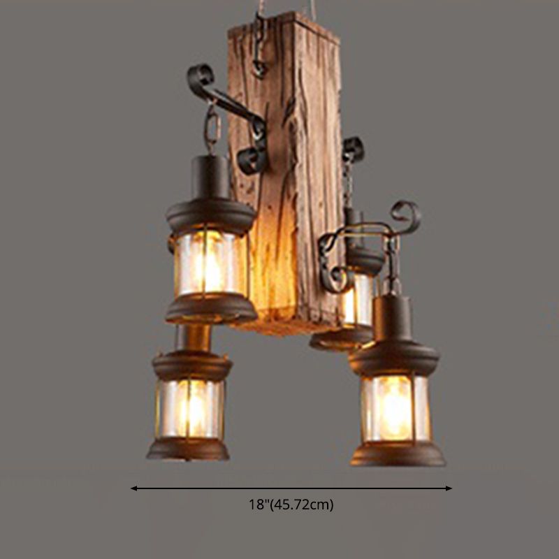 Wood Shaded Pendant Light Fixture Retro Restaurant Chandelier Light Fixture in Distressed Wood