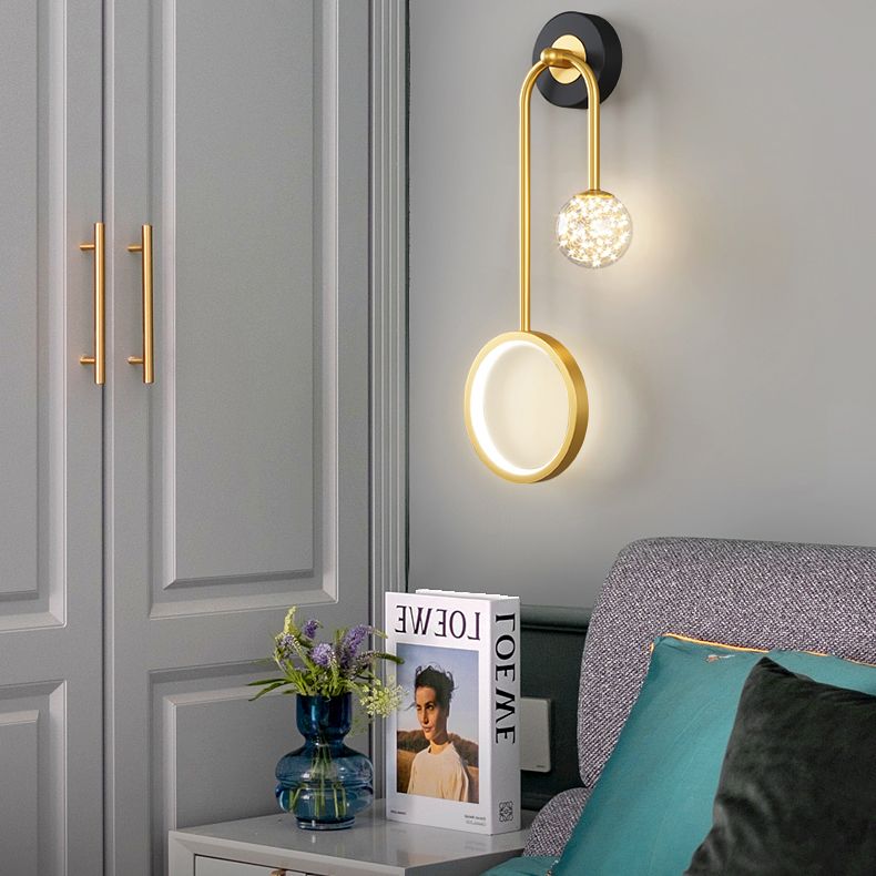 Modern Simple Style Round Disc Shade Wall Sconce Metal 2 Lights Sconces in Gold Finish