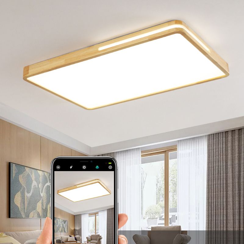 Japanese Style Rectangle Ceiling Light Wood LED Flush Mount Light for Living Room