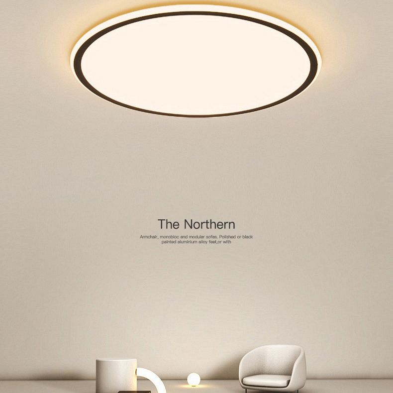 Modern Bedroom Round LED Ceiling Light Minimalist Aluminum Hallway Lighting Fixture in Black + White