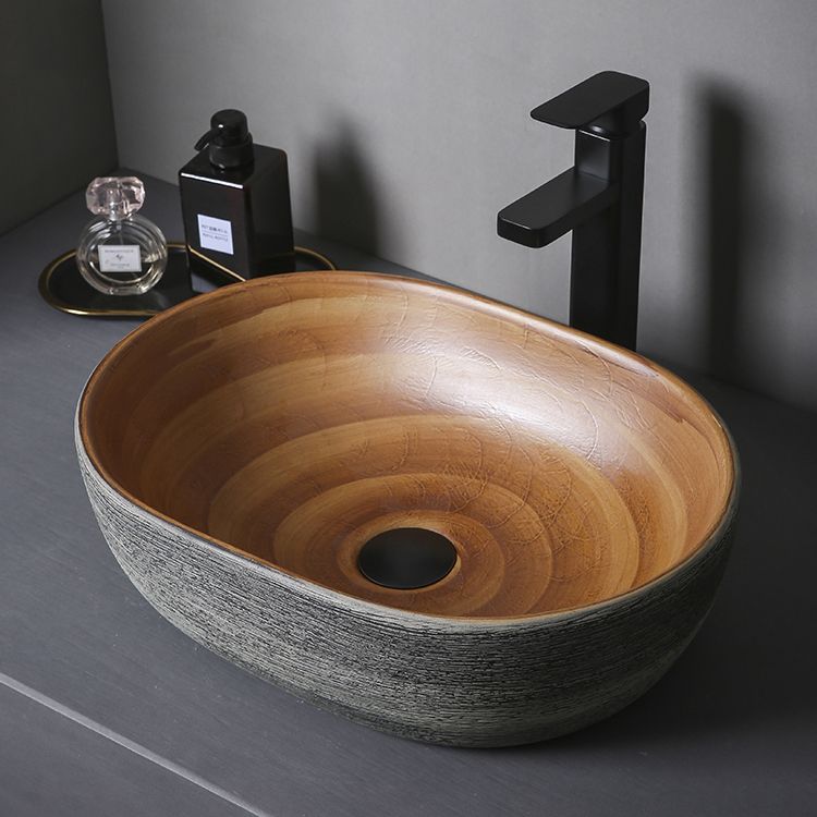 Brown Oval-shape Trough Bathroom Sink Modern Trough Bathroom Sink