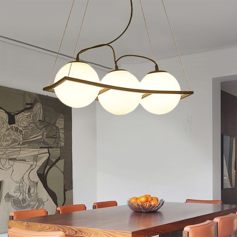 Globe Multi Light Pendant Modernist Frosted Glass 3/4 Lights Black Frame Ceiling Hang Fixture