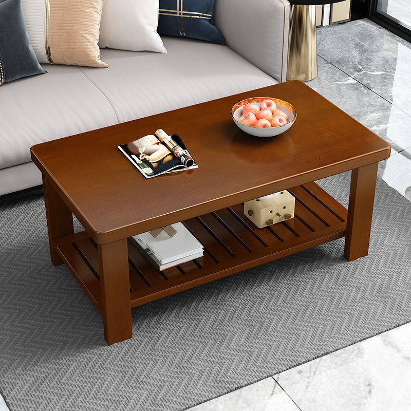 17.7" H Modern Rectangle Wood Coffee Table 4 Legs Cocktail Table with Shelf