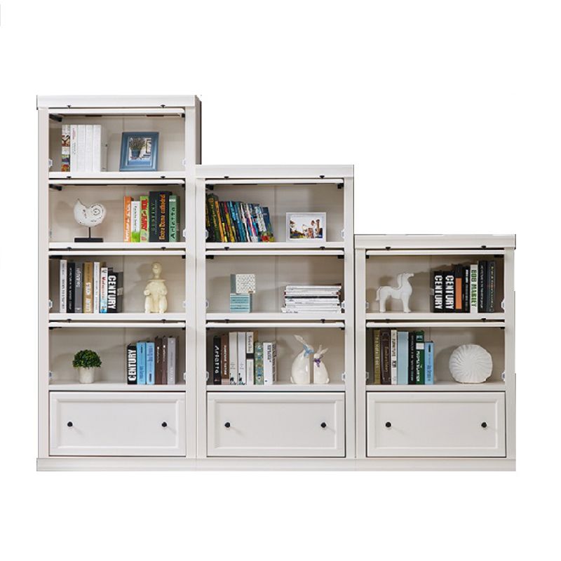 White Vertical Standard Bookcase Solid Wood Bookshelf with Glass Doors