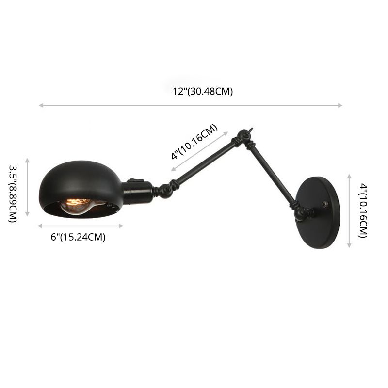 Luz de pared de estilo industrial negro con esmerilizado ARMA SWING ARMA RETRO RETRO LUZ con sombra de metal para tazón