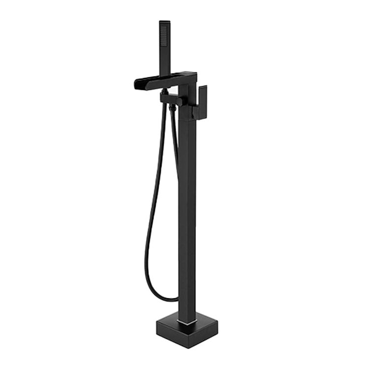 Modern Brass Freestanding Tub Filler Floor Mounted Tub Filler with Handle
