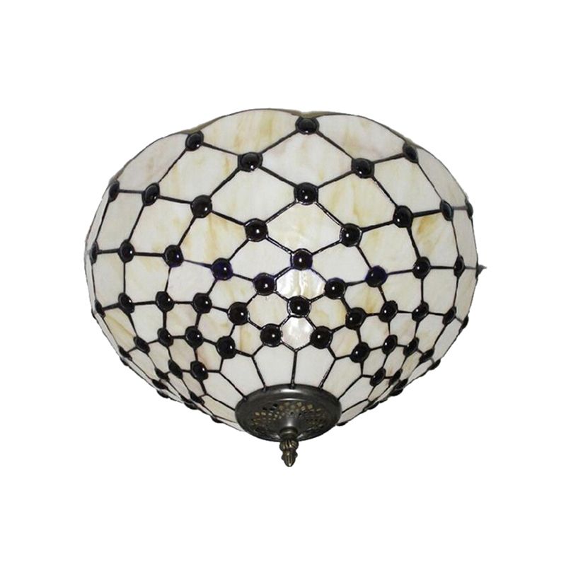 Beige / Black Bowl-Shaped Ceiling Light Fixture Tiffany Stained Glass 1/2 Lights Flushmount Ceiling Light