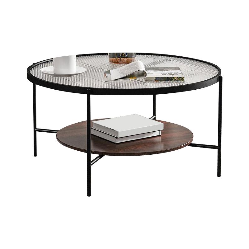 Modern Style Round Toughened Glass Table Metal 4 Legs Base Coffee Table