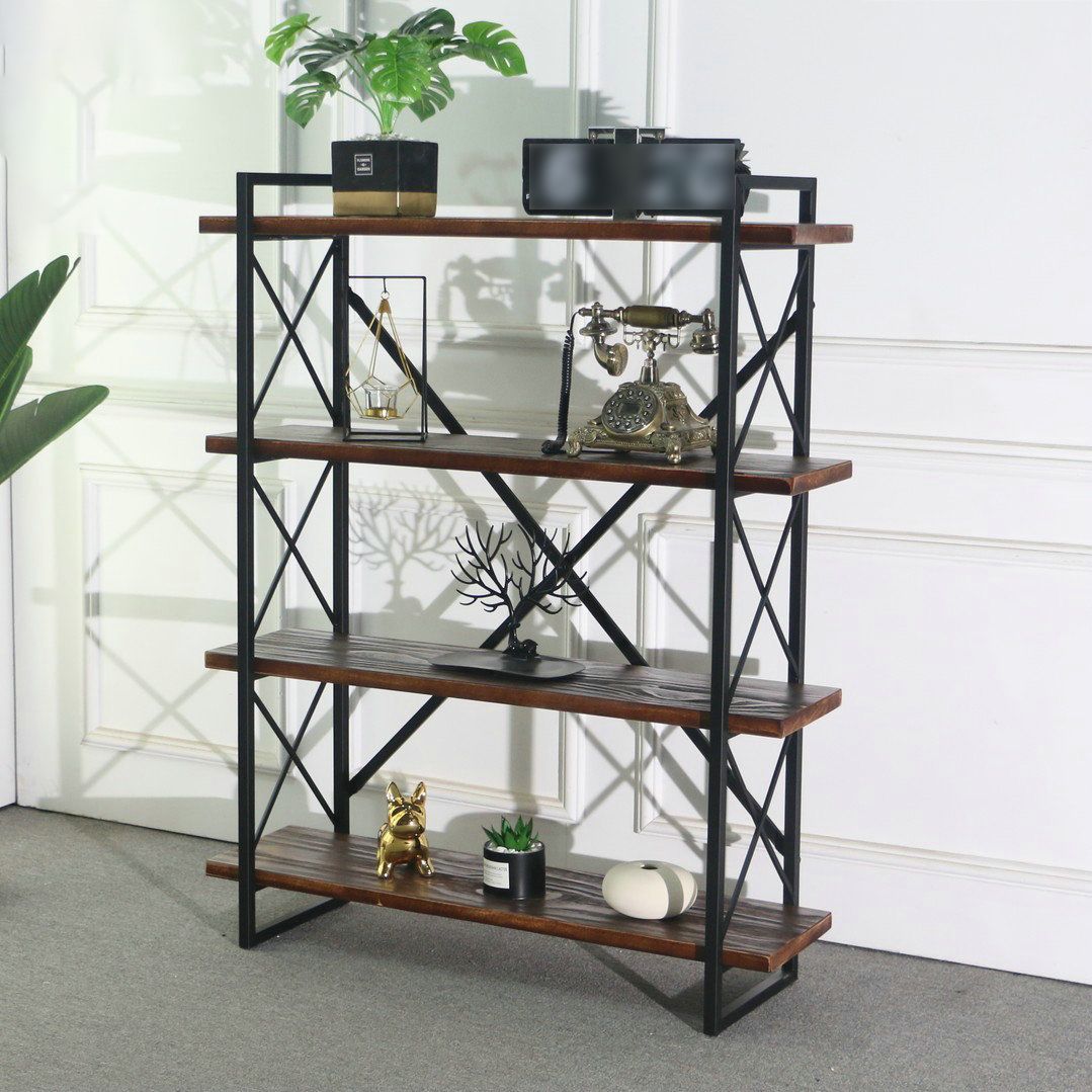 Industrial Style Etagere Bookshelf Open Shelf Bookcase with Rectangular Shelves