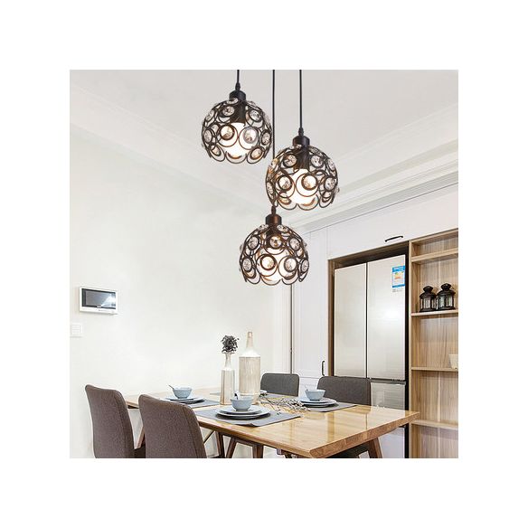 Lampada a sospensione a gabbia in metallo a cupola moderna cristallo 1/3 luci bianche/nere lampada appesa con baldacchino rotondo/lineare