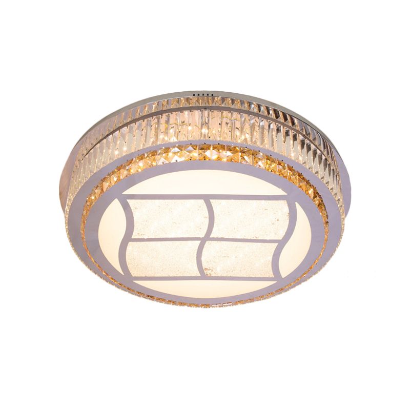 Stainless-Steel Square/Round Light Fixture Contemporary Beveled Crystal Blocks Porch LED Flush Mount, 19.5"/31.5" Width