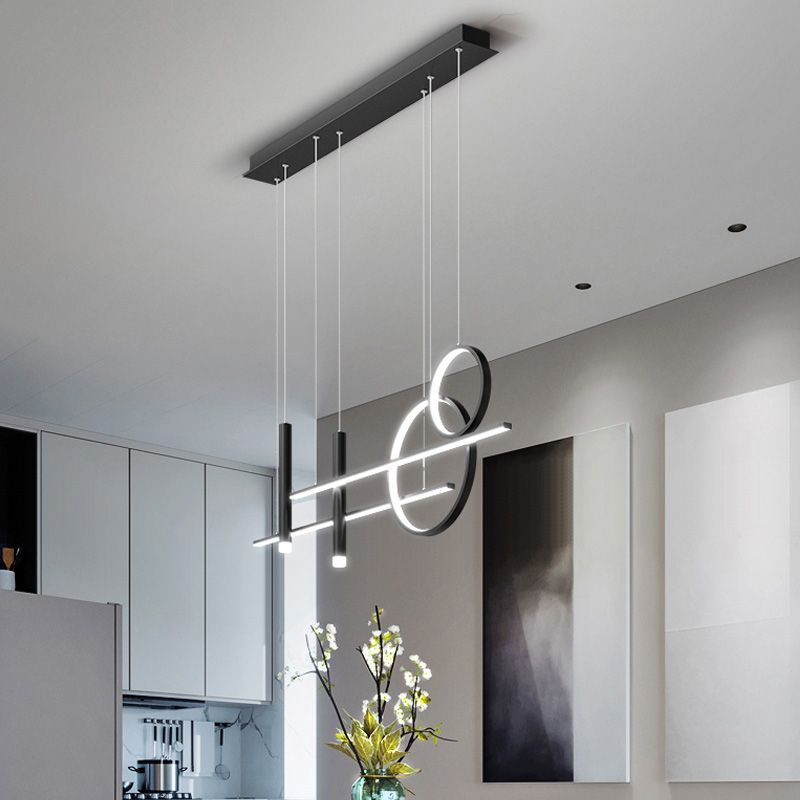 Minimalist LED Island Lighting Fixture Linear Island Chandelier Light with Metal Shade