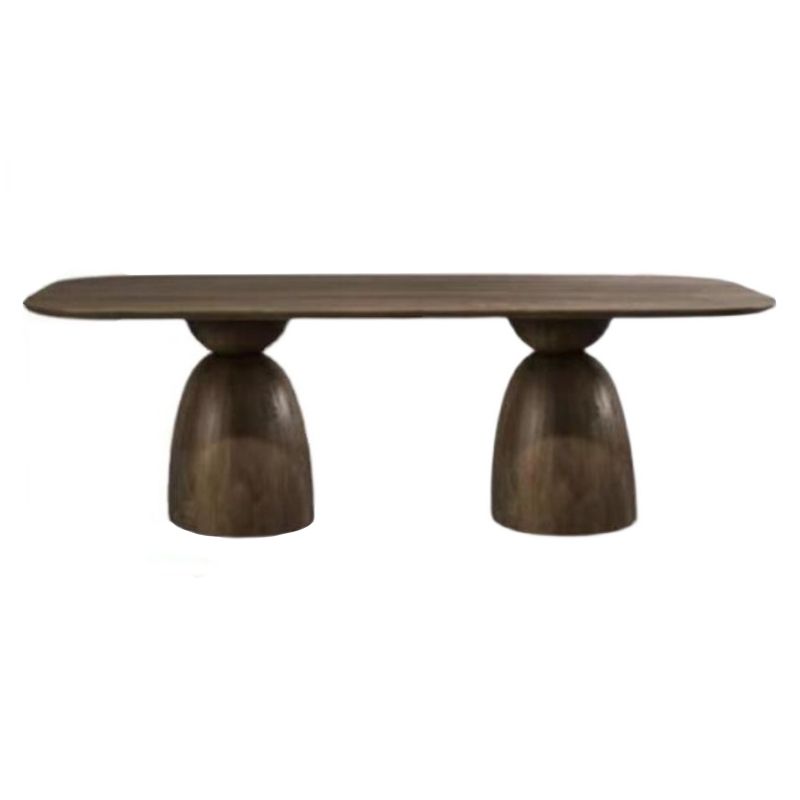 Mesa de comedor de madera maciza en color marrón para mesa moderna de restaurante con base de madera