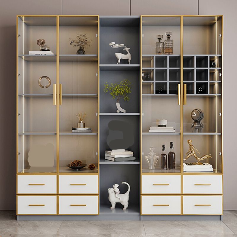 Glam Vertical Standard Bookshelf Manufactured Wood Bookcase with Glass Door
