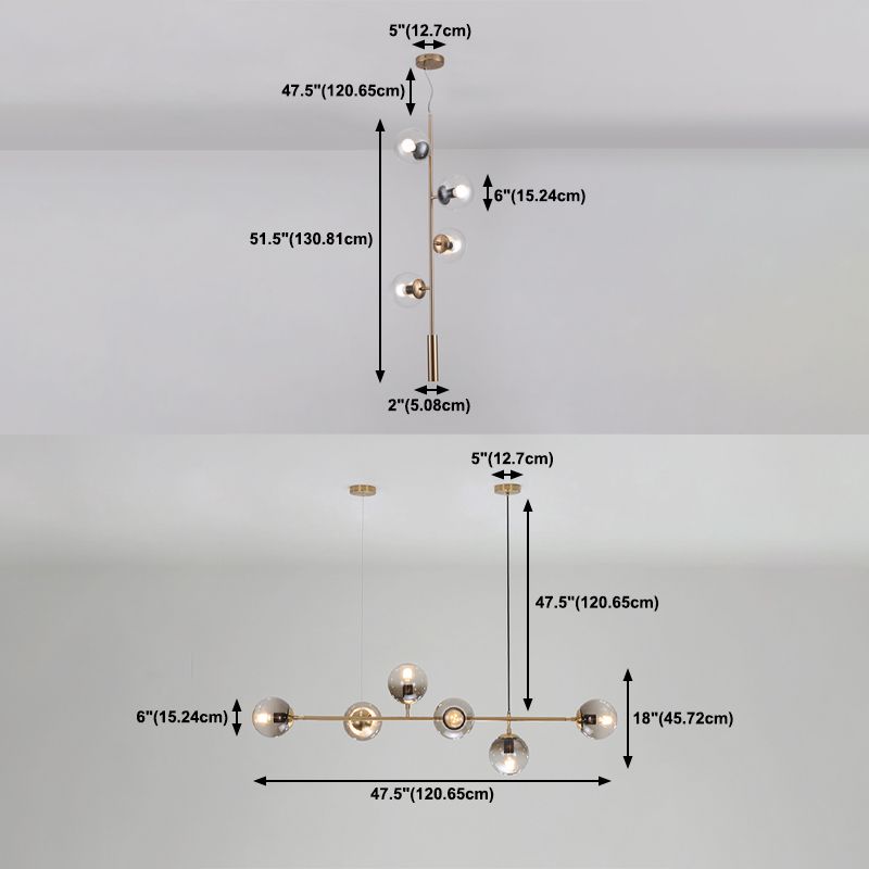 Lámparas colgantes de restaurantes múltiples de Gold Island Chandelier con sombra de vidrio de globo