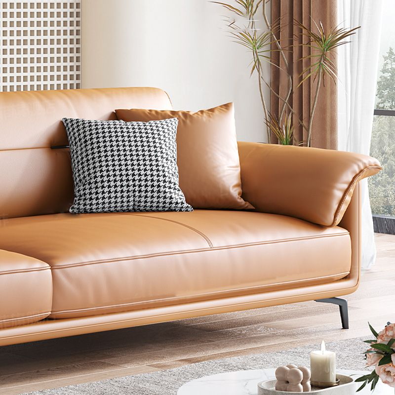 Nordic Style Arc Arm Slipcovered Sofa Leather Sofa in Orange for Apartment